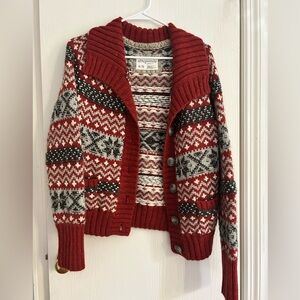 Aeropostale Chunky Cardigan Sweater Womens red Fair Isle Knit Wool Large